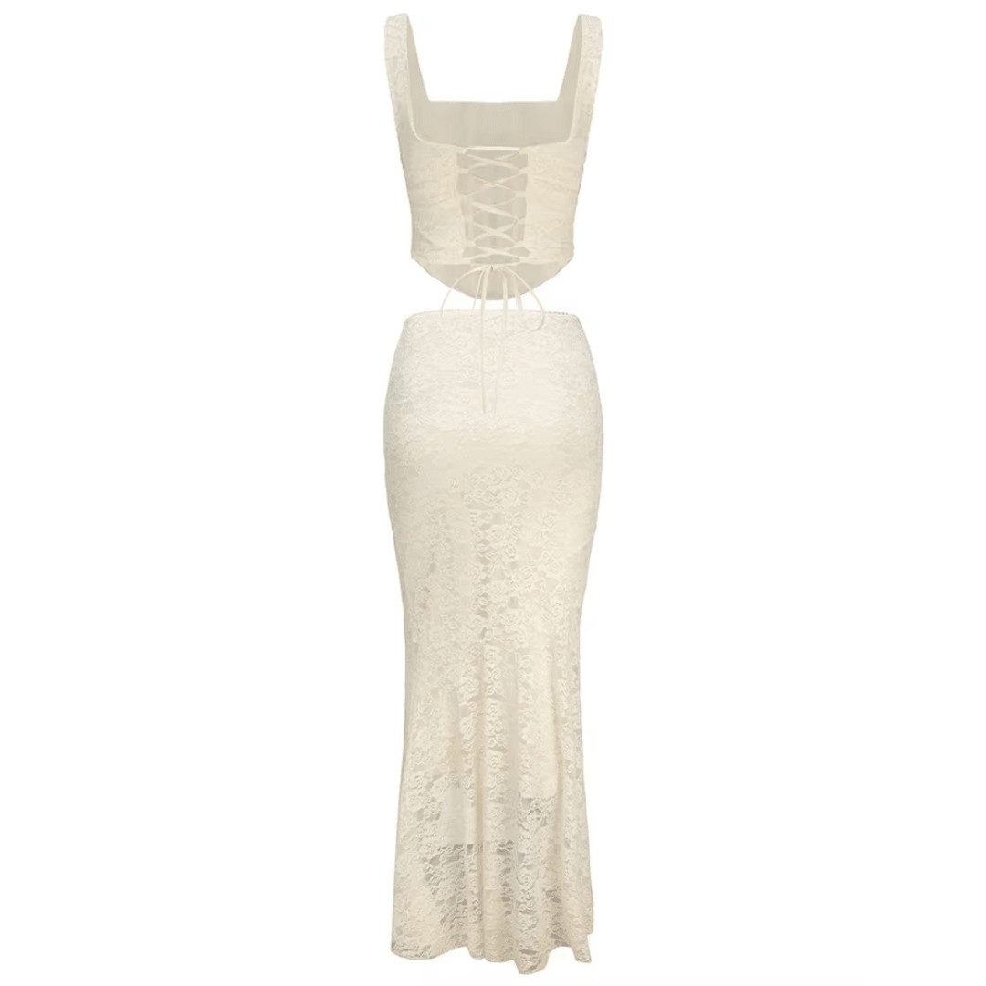 "White Lace" Zweiteiler - Elegantes Spitzen-Maxirock Set - The Femme Club